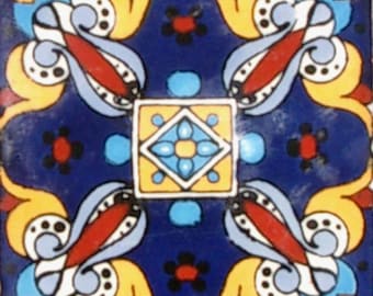 C#089) Azulejos mexicanos de 4 x 4 pulgadas de cerámica hechos a mano, arte mosaico de Talavera con influencia española