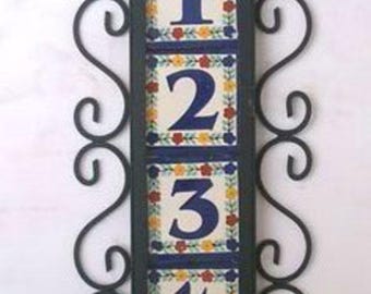 Iron Frame Vertical and 4 House Numbers 4x4 Hand Made Tile. Let us know the numbers you need !!!!