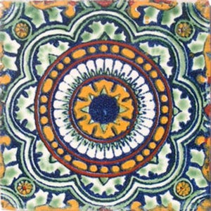 C#035) Mexican 4x4 inch tiles ceramic handmade Talavera mosaic art Spanish influence