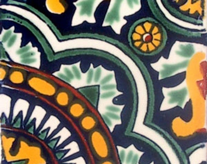 C#077) Mexican 4x4 inch tiles ceramic handmade Talavera mosaic art Spanish influence