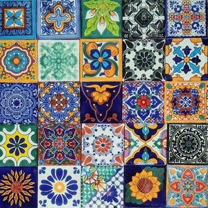 100 Individual 2x2 Assorted Mexican Tiles Ceramic Pottery Talavera Mexico Wall Floor Decorative Set #002