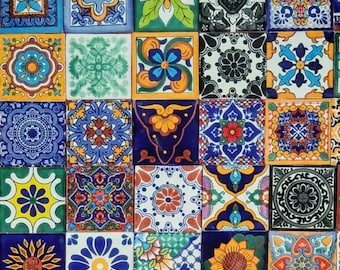 100 Individual 2x2 Assorted Mexican Tiles Ceramic Pottery Talavera Mexico Wall Floor Decorative Set #001