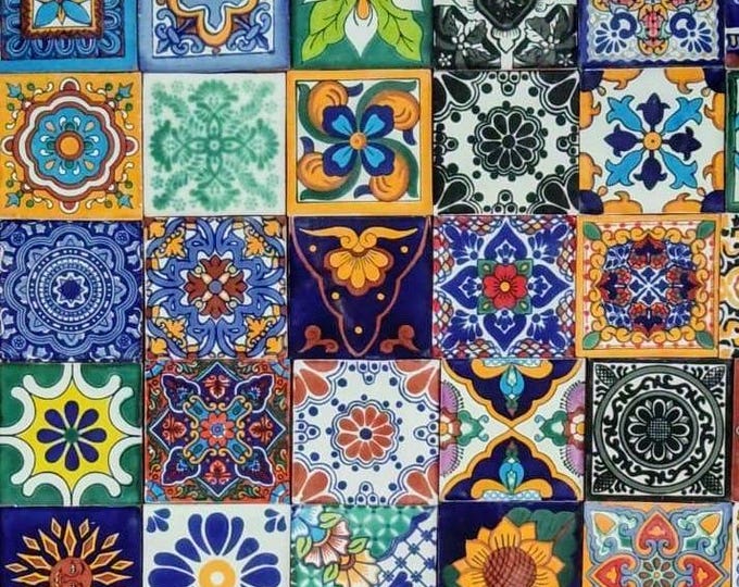 100 Individual 2x2 Assorted Mexican Tiles Ceramic Pottery Talavera Mexico Wall Floor Decorative Set #001