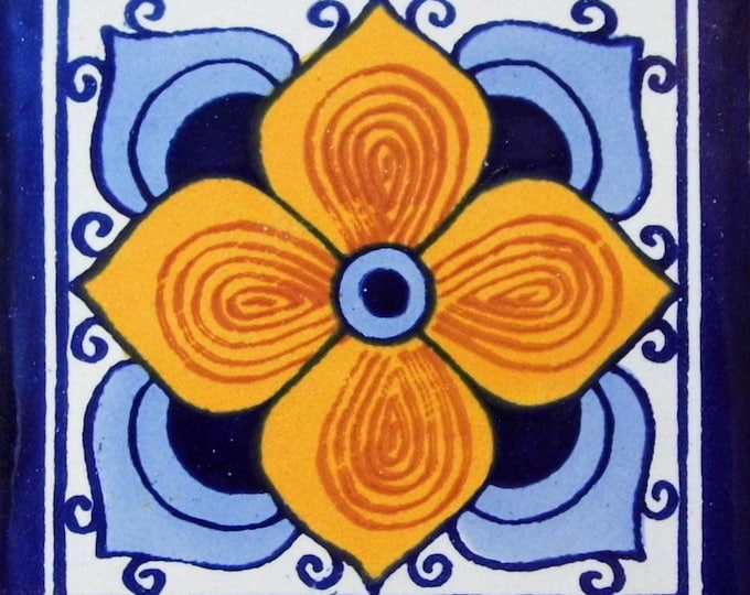 C#010) Mexican 4x4 inch tiles ceramic handmade Talavera mosaic art Spanish influence