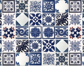 50 Individual 4x4 Mexican off white/cobalt blue Tiles Ceramic Clay Handcrafted Mexico SET #005