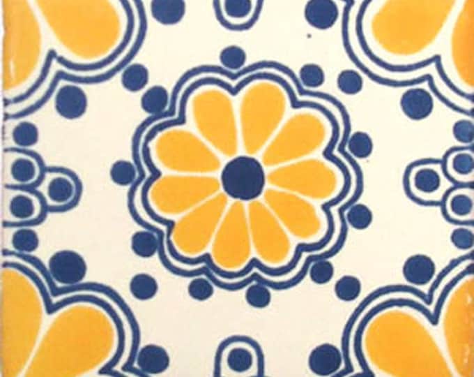 C#074) Mexican 4x4 inch tiles ceramic handmade Talavera mosaic art Spanish influence