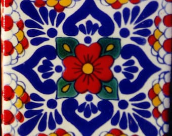C#117) Azulejos mexicanos de 4 x 4 pulgadas de cerámica hechos a mano, arte mosaico de Talavera, influencia española