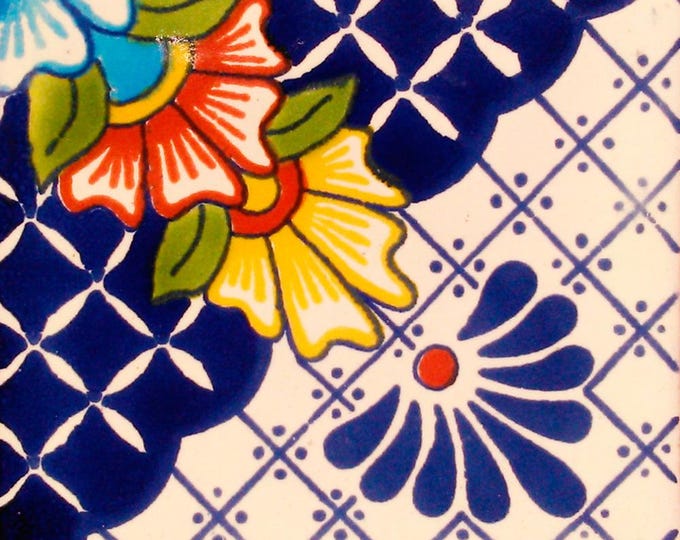 C#123) Mexican 4x4 inch tiles ceramic handmade Talavera mosaic art Spanish influence