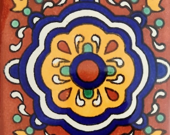 C#133) Azulejos mexicanos de cerámica de 4 x 4 pulgadas, hechos a mano, estilo mosaico Talavera, con influencia española.