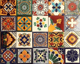 20 Mexican Tiles 6x6 Handcrafted Ceramic Clay Mexico Tile SET #001