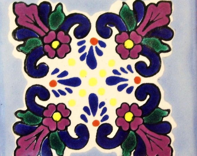 C#008) Mexican 4x4 inch tiles ceramic handmade Talavera mosaic art Spanish influence