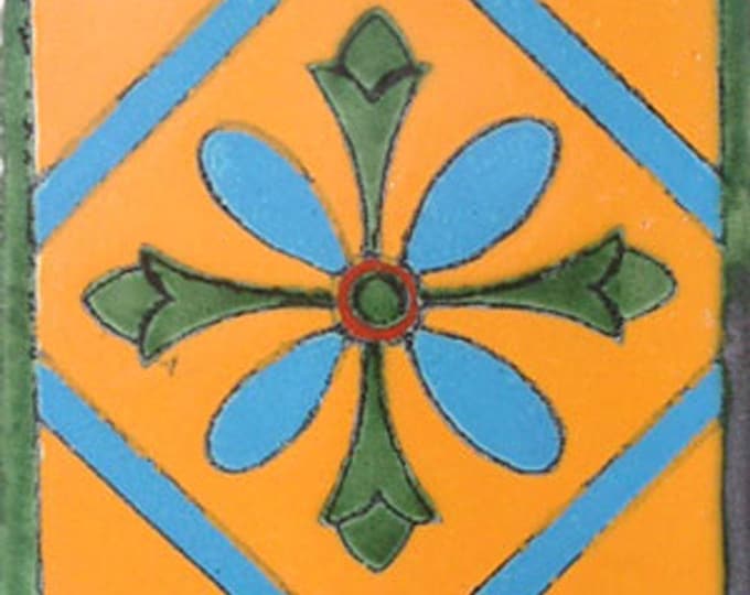 C#012) Mexican 4x4 inch tiles ceramic handmade Talavera mosaic art Spanish influence