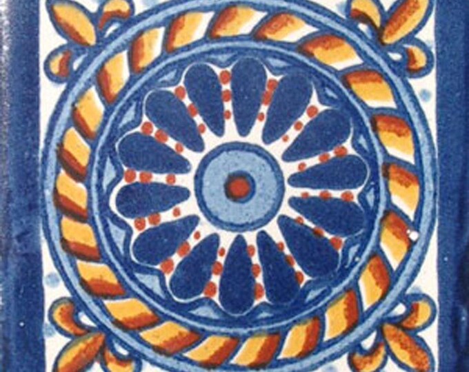 C#007) Mexican 4x4 inch tiles ceramic handmade Talavera mosaic art Spanish influence