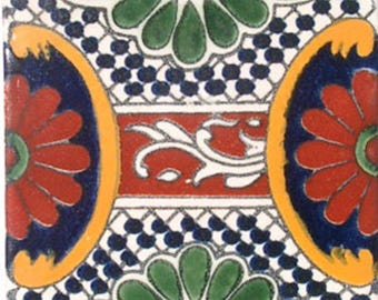 C#046) Mexican 4x4 inch tiles ceramic handmade Talavera mosaic art Spanish influence