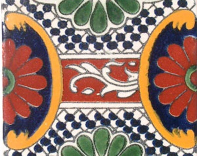 C#046) Mexican 4x4 inch tiles ceramic handmade Talavera mosaic art Spanish influence