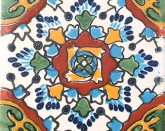 C#032) Mexican 4x4 inch tiles ceramic handmade Talavera mosaic art Spanish influence
