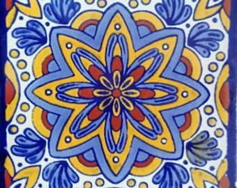 C#124) Mexican 4x4 inch tiles ceramic handmade Talavera mosaic art Spanish influence