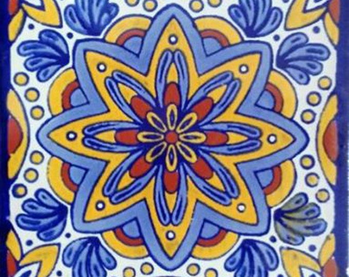 C#124) Mexican 4x4 inch tiles ceramic handmade Talavera mosaic art Spanish influence