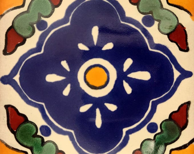 C#027) Mexican 4x4 inch tiles ceramic handmade Talavera mosaic art Spanish influence