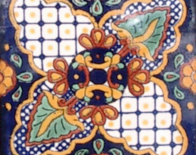 C#087) Mexican 4x4 inch tiles ceramic handmade Talavera mosaic art Spanish influence