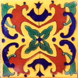C#019) Mexican 4x4 inch tiles ceramic handmade Talavera mosaic art Spanish influence