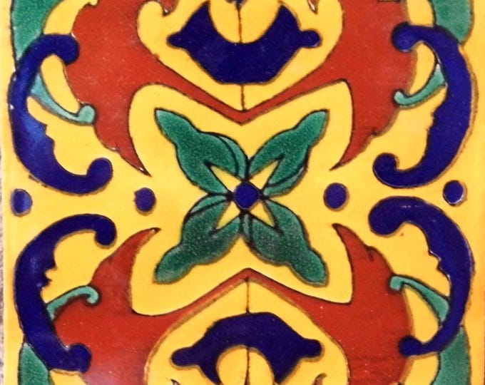 C#019) Mexican 4x4 inch tiles ceramic handmade Talavera mosaic art Spanish influence