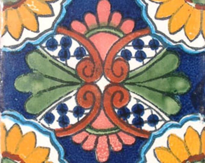 C#037) Mexican 4x4 inch tiles ceramic handmade Talavera mosaic art Spanish influence