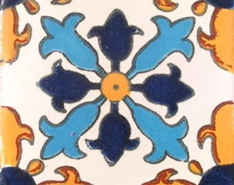 C#004) Mexican 4x4 inch tiles ceramic handmade Talavera mosaic art Spanish influence