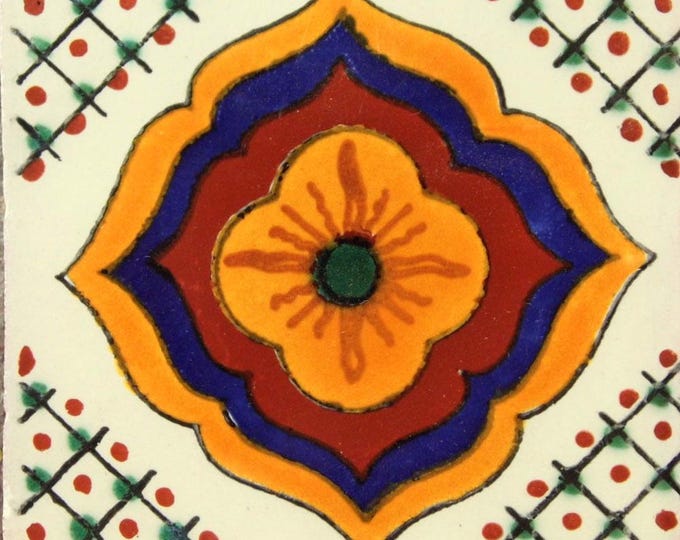 C#015) Mexican 4x4 inch tiles ceramic handmade Talavera mosaic art Spanish influence
