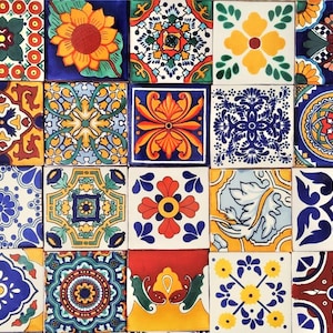 40 Mexican Tiles 6x6 Handcrafted Ceramic Clay Mexico Tile SET #002