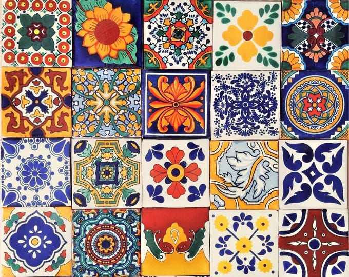 40 Mexican Tiles 6x6 Handcrafted Ceramic Clay Mexico Tile SET #001