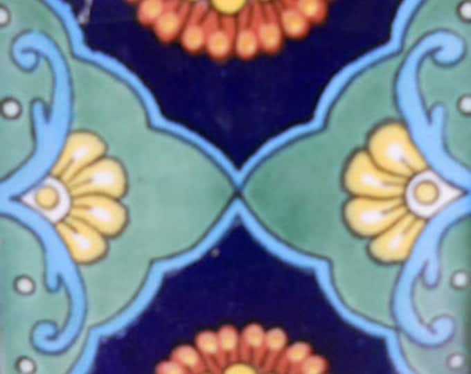 C#095) Mexican 4x4 inch tiles ceramic handmade Talavera mosaic art Spanish influence