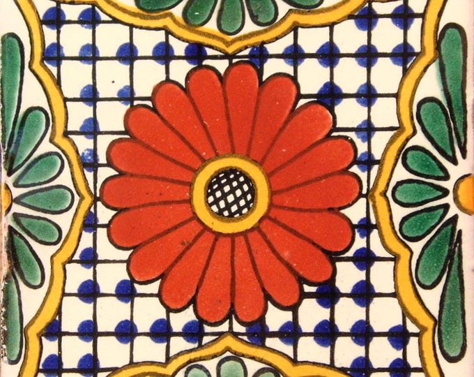 C#023) Mexican 4x4 inch tiles ceramic handmade Talavera mosaic art Spanish influence