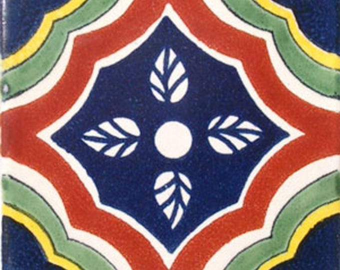 C#048) Mexican 4x4 inch tiles ceramic handmade Talavera mosaic art Spanish influence