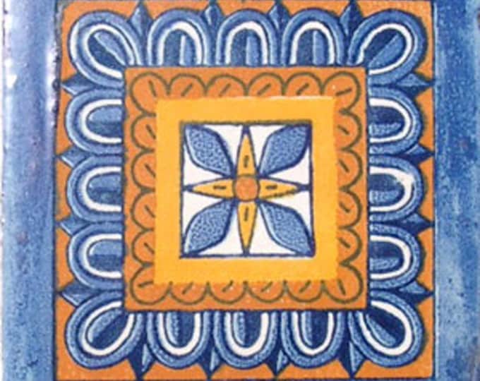 C#034) Mexican 4x4 inch tiles ceramic handmade Talavera mosaic art Spanish influence