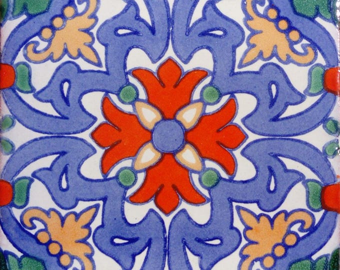 C#125) Mexican 4x4 inch tiles ceramic handmade Talavera mosaic art Spanish influence