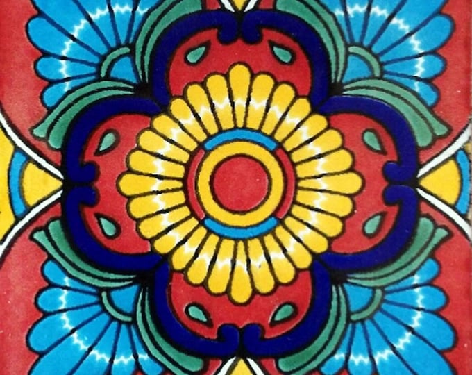 C#076) Mexican 4x4 inch tiles ceramic handmade Talavera mosaic art Spanish influence
