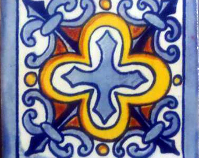 C#112) Mexican 4x4 inch tiles ceramic handmade Talavera mosaic art Spanish influence