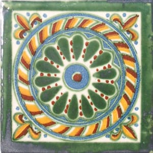 C#051) Mexican 4x4 inch tiles ceramic handmade Talavera mosaic art Spanish influence