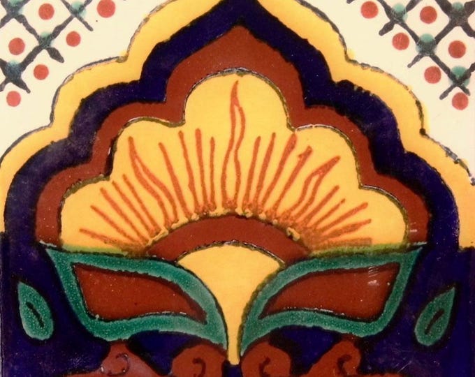 C#014) Mexican 4x4 inch tiles ceramic handmade Talavera mosaic art Spanish influence