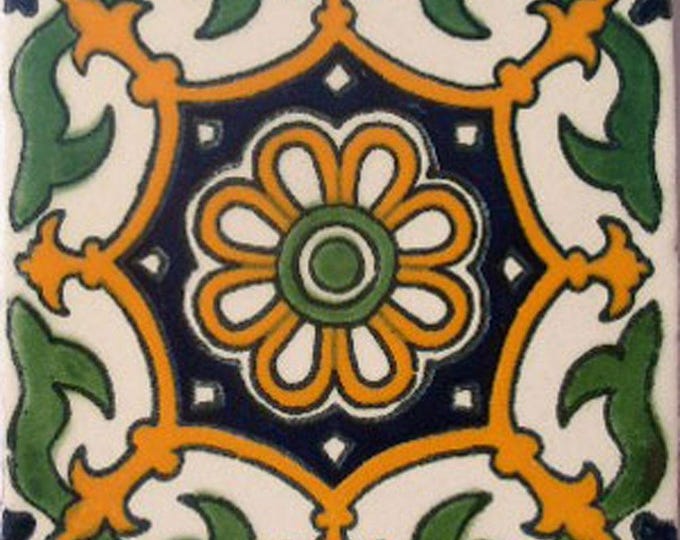 C#061) Mexican 4x4 inch tiles ceramic handmade Talavera mosaic art Spanish influence