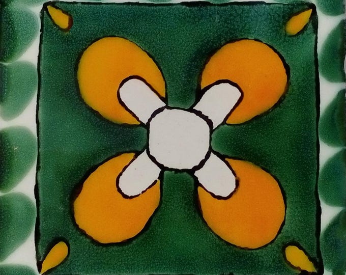 C#114) Mexican 4x4 inch tiles ceramic handmade Talavera mosaic art Spanish influence