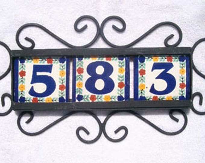 Iron Frame Horizontal and 3 House Numbers 4x4 Hand Made Tile. Let us know the numbers you need !!!!