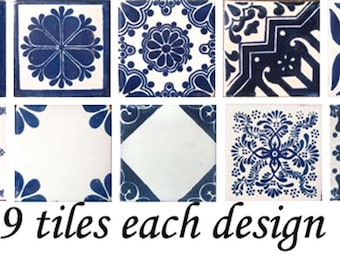 Special Sale 90 Individual Blue Tiles Set, Tiles 4x4 Ceramic Clay Handcrafted Mexico SET #003