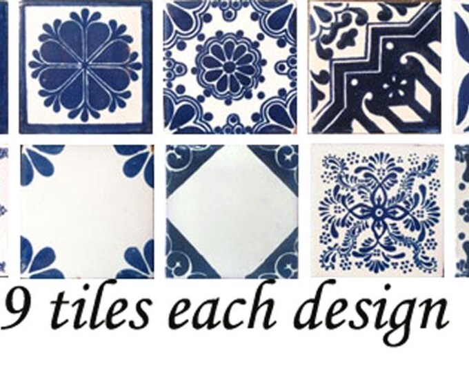 Special Sale 90 Individual Blue Tiles Set, Tiles 4x4 Ceramic Clay Handcrafted Mexico SET #003