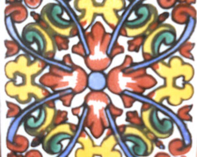 C#099) Mexican 4x4 inch tiles ceramic handmade Talavera mosaic art Spanish influence
