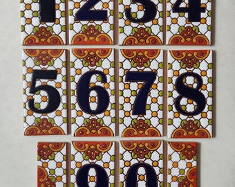 House Number 3x6 Hand Made Orange Border design Tile. Get as many digits you need !!!!