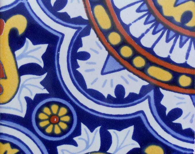 C#115) Mexican 4x4 inch tiles ceramic handmade Talavera mosaic art Spanish influence