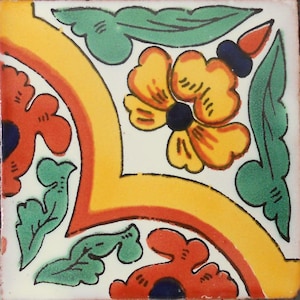 C#052) Mexican 4x4 inch tiles ceramic handmade Talavera mosaic art Spanish influence