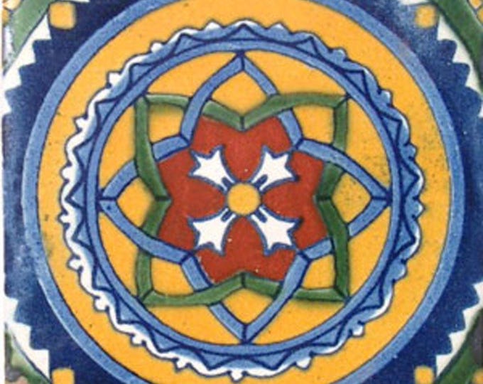C#041) Mexican 4x4 inch tiles ceramic handmade Talavera mosaic art Spanish influence